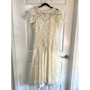 HW Collections Vintage Lace wedding dress sequins drop waist 20s RARE FIND